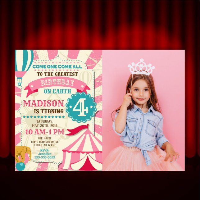 Cirkus födelsedagsinbjudan flicka karneval inbjuda inbjudningar (Skapare uppladdad)