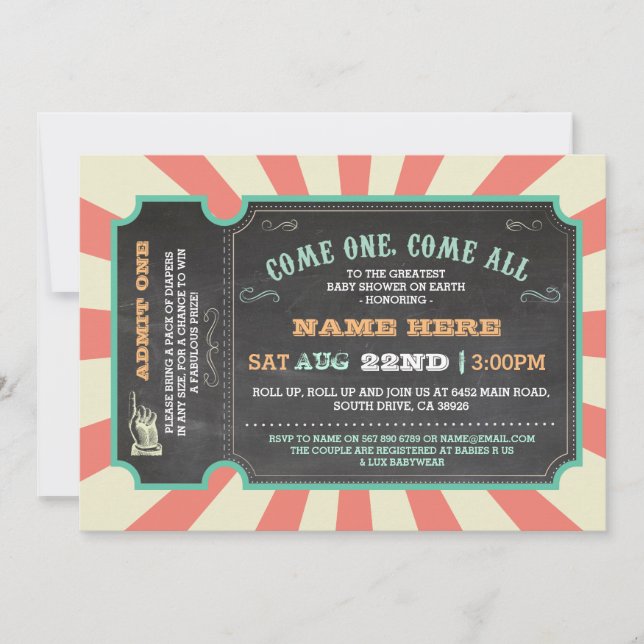 Cirkus Karneval Biljett Baby Shower Inbjudan (Framsida)