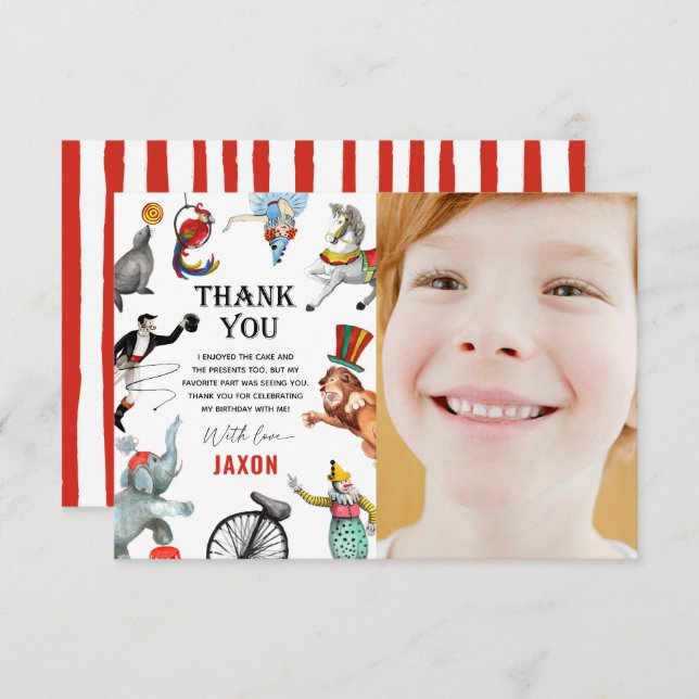 Cirkus Karneval Festival Show Barnkalas  Tack Kort (Fram/baksida)