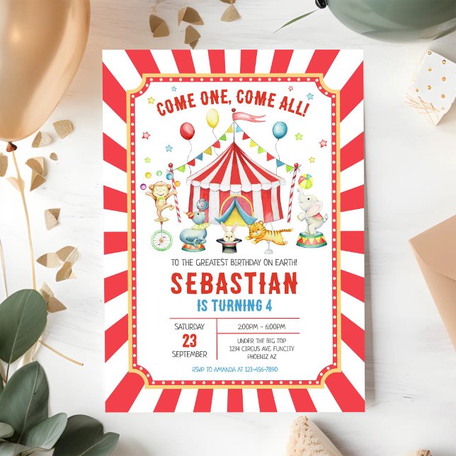 Cirkus Karneval Födelsedagsinbjudan Inbjudningar (Skapare uppladdad)