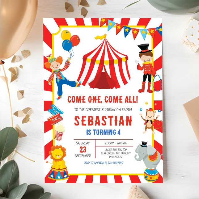 Cirkus Karneval Födelsedagsinbjudan Inbjudningar (Skapare uppladdad)