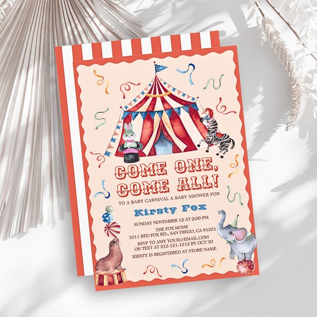 Cirkus Karneval Tält Djur Babyfirande Inbjudningar (Skapare uppladdad)