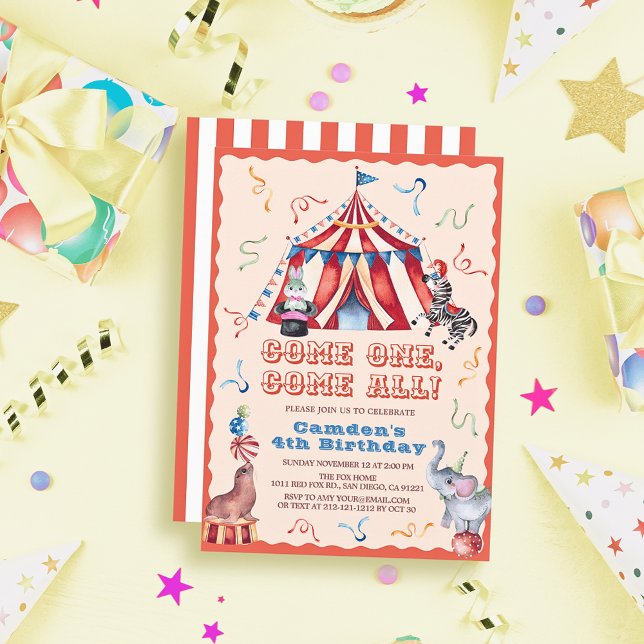 Cirkus Karneval Tält Djur Barnkalas Inbjudningar (Skapare uppladdad)