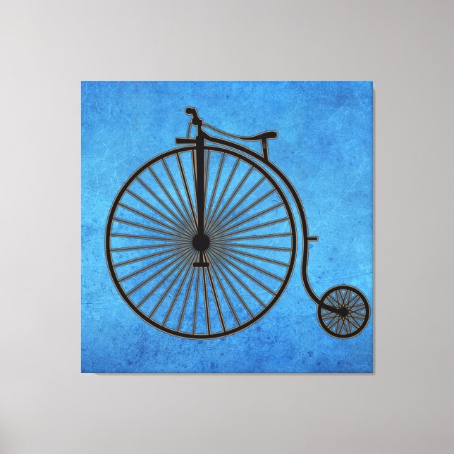 Cirkus Penny Farthing-cykel på Blått Pergament   Canvastryck (Framsida)