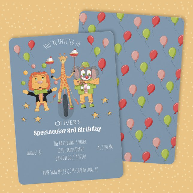 Cirkus tema barn födelsedagsinbjudan inbjudningar (Circus theme kid's birthday invitation (printed version) .)