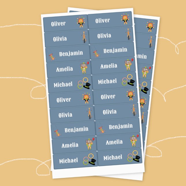Cirkus tema barn vattentäta etiketter (Circus theme kids waterproof labels .)