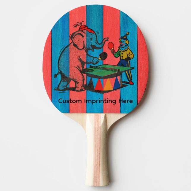 Cirkus, Träfärger, Clown och Elefant, Anpassad  Pingisracket (Framsidan)