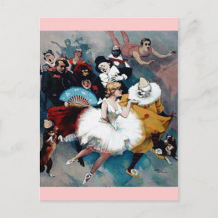 Cirkus vintage affisch ballerina hundar trapez vykort