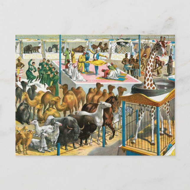 Cirkusaffisch med människor av olika nationalitete vykort (Framsida)