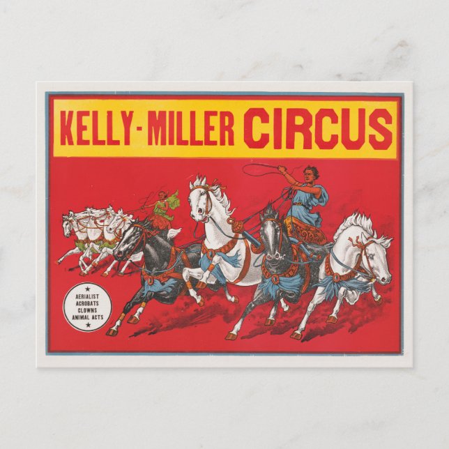 Cirkusaffisch med två män i stridsvagnar som tävla vykort (Framsida)