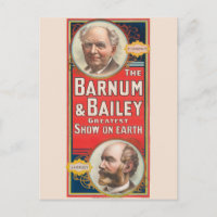Cirkusaffisch som visar porträtt av Barnum & Baile