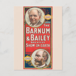 Cirkusaffisch som visar porträtt av Barnum & Baile Vykort
