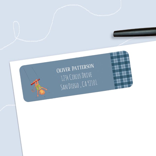 Cirkusapa Blå Returadressetikett Returadress Etikett (Circus monkey blue return address label . )