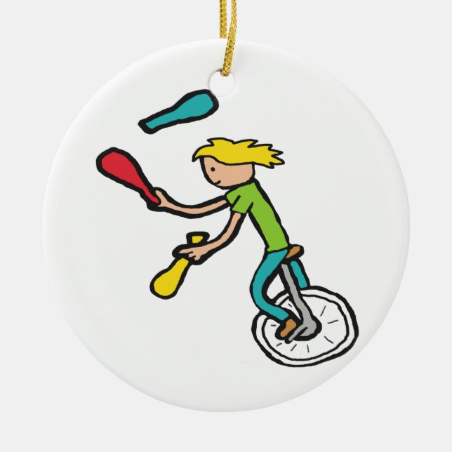 Cirkusartist på enhjuling julgransprydnad keramik (Framsidan)