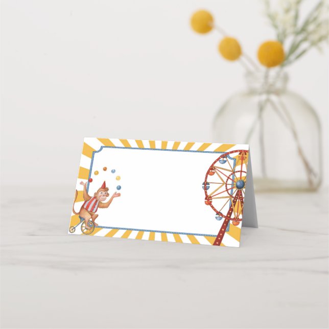 cirkusdjur: karnevalskort för buffet placeringskort (Framsida)