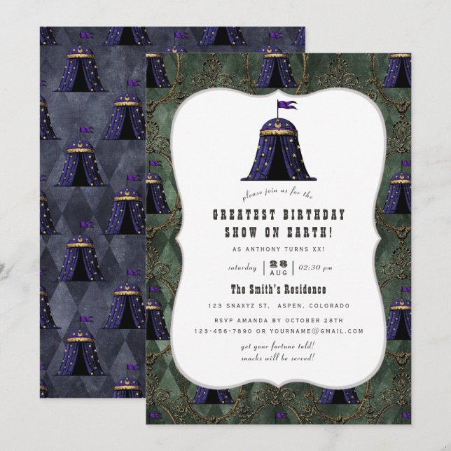 Cirkusfest med vintage tema inbjudningar (Fram/baksida)