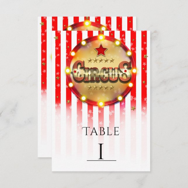 Cirkusfest Röd Vit Guld Randigt Bordskort (Fram/baksida)