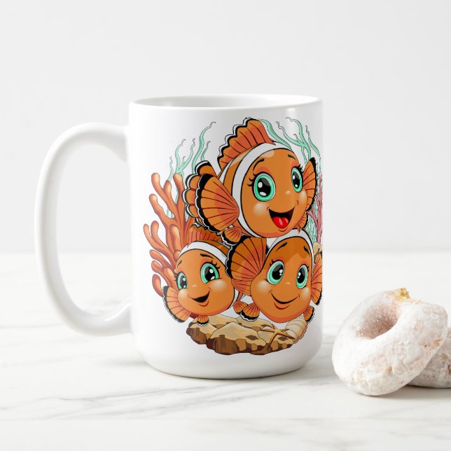 Cirkusfisk Tecknad söt Familj Under vatten Kaffemugg (Med munk)