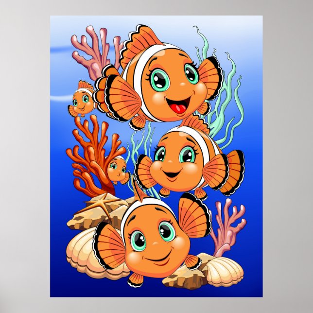 Cirkusfisk Tecknad söt Familj Under vatten Poster (Framsidan)