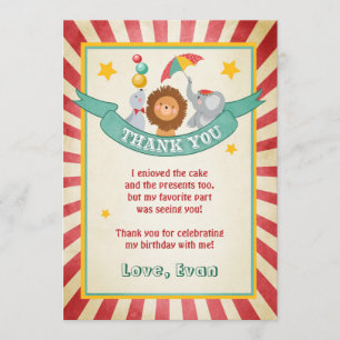 Cirkusfödelsedagen tackar dig att card tack kort