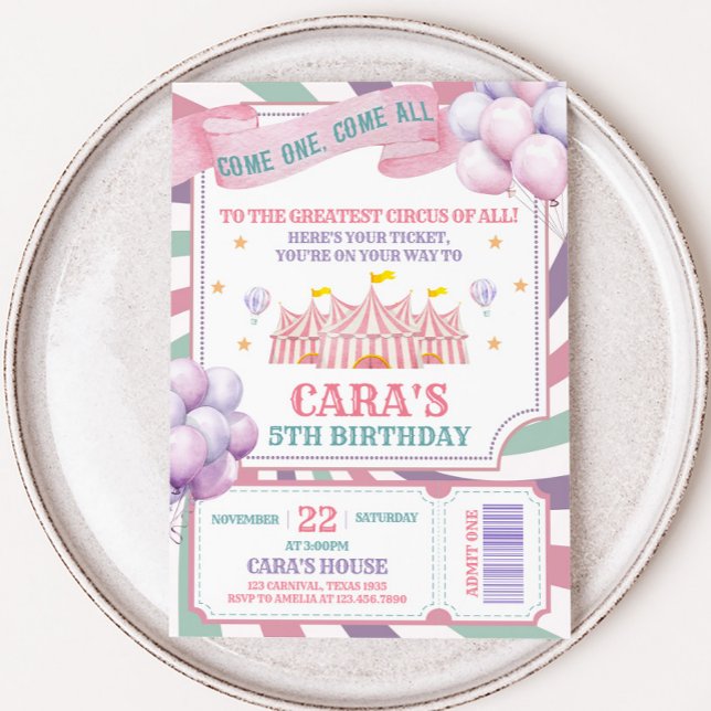 Cirkusfödelsedagsfest  inbjudningar (Carnival Circus Party Invitation)
