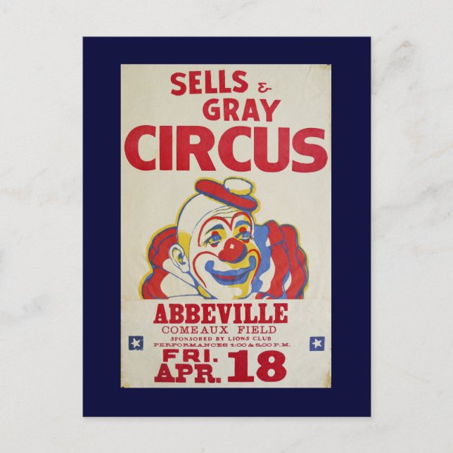 Cirkusförsäljning och Grått Circus- Vykort (Framsida)