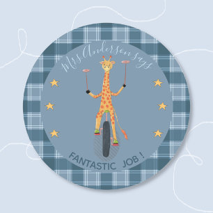 Cirkusgiraff Elevbelöning Blå dekal Runt Klistermärke