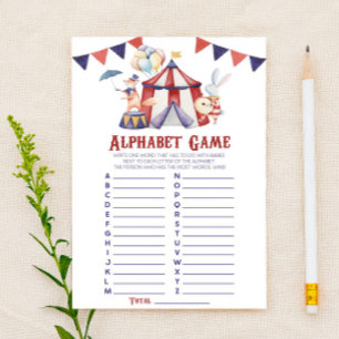 Cirkuskarneval Alfabet Baby Shower Spel