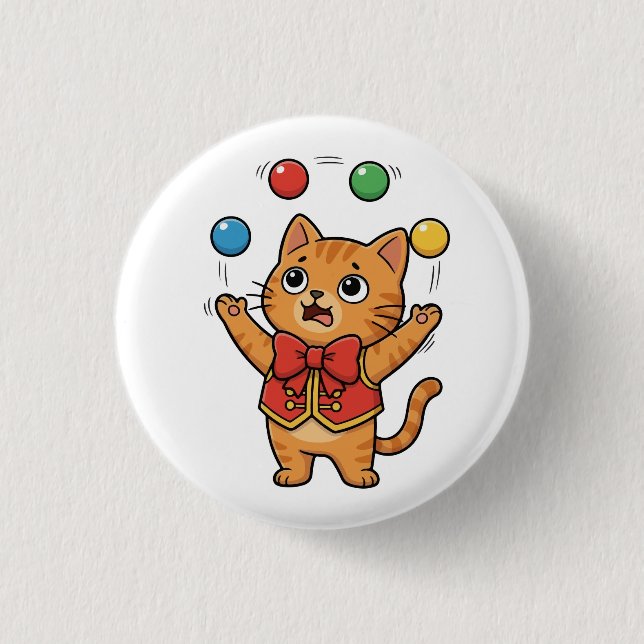 Cirkusknapp med katt som jonglerar knapp (Framsida)