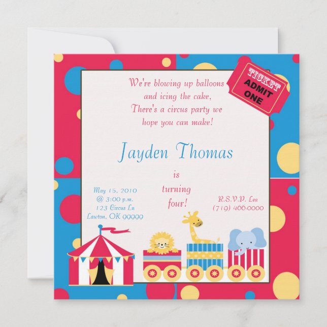 cirkuskopia, vi spränger ballonger... inbjudningar (Framsida)