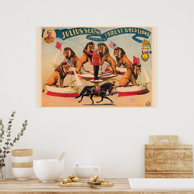 Cirkuslejon, vintageillustration, poster (Kök)