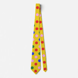 Cirkuspartajts_clownfärg_gul med färgglada prickar slips