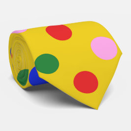 Cirkuspartajts_clownfärg_gul med färgglada prickar slips