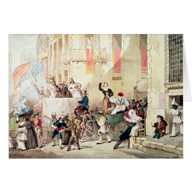 Cirkusprocession i italien, 1830 hälsningskort (Framsidan Horizontal)