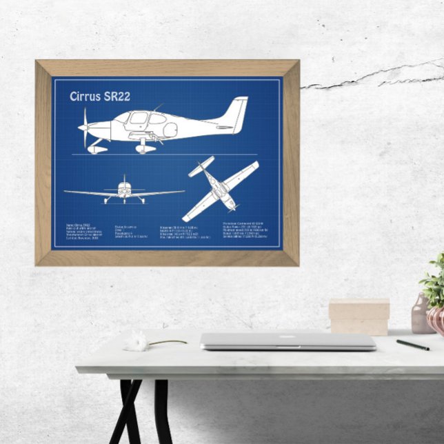 Cirrus SR22 - Flygplan Blueprint Teckning Plans AB Fototryck (Skapare uppladdad)
