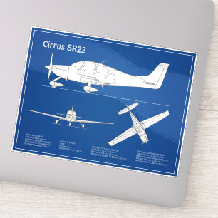 Cirrus SR22 - Flygplan Blueprint Teckning Plans AB Klistermärken