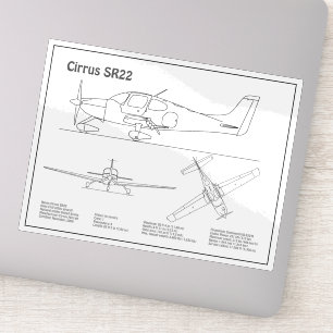 Cirrus SR22 - Flygplan Blueprint Teckning Plans BD Klistermärken