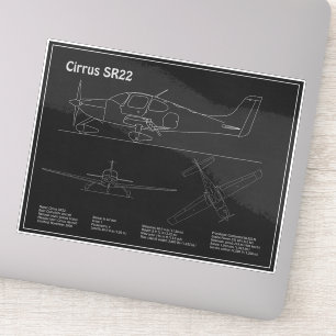 Cirrus SR22 - Flygplan Blueprint Teckning Plans PD Klistermärken