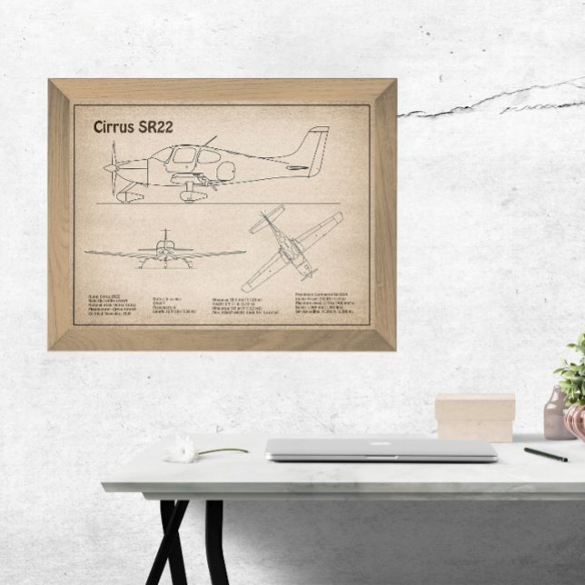 Cirrus SR22 - Flygplan Blueprint Teckning Plans SD Fototryck (Skapare uppladdad)