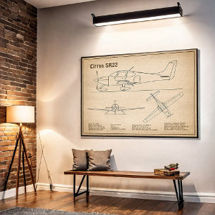 Cirrus SR22 - Flygplan Blueprint Teckning Plans SD Poster