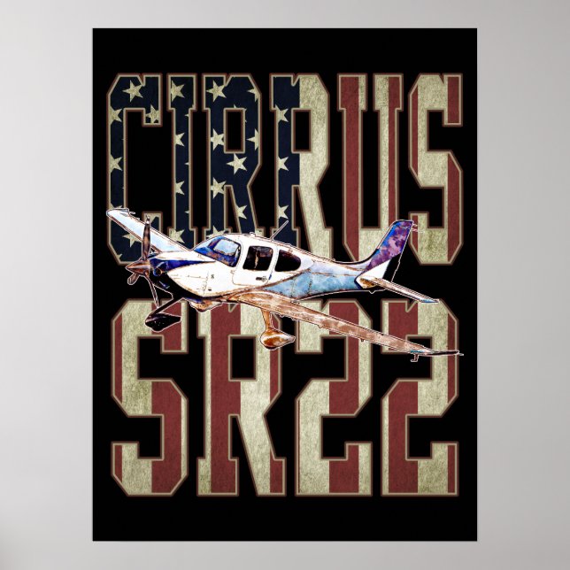 Cirrus SR22-flygplan Vintage amerikansk flagga Poster (Framsidan)