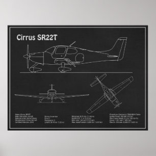 Cirrus SR22T - Flygplan Blueprint Teckning Plans P Poster
