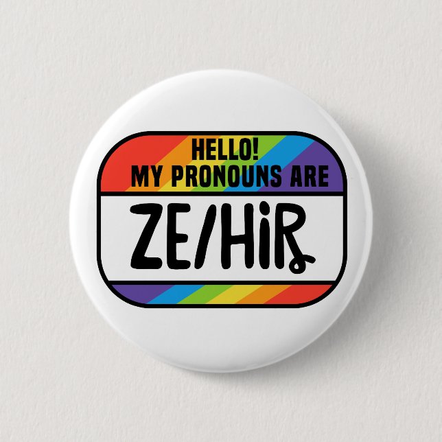 Cis Trans Nonbinary Namn bricka Pronouns Ze Hir Knapp (Framsida)