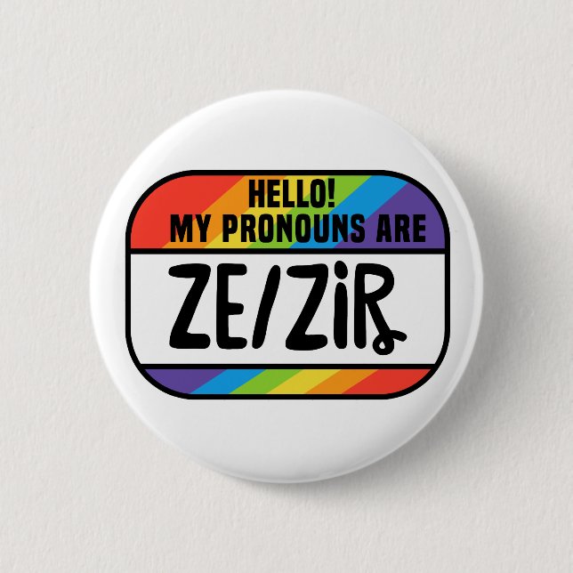 Cis Trans Nonbinary Namn bricka Pronouns Ze Zir Knapp (Framsida)
