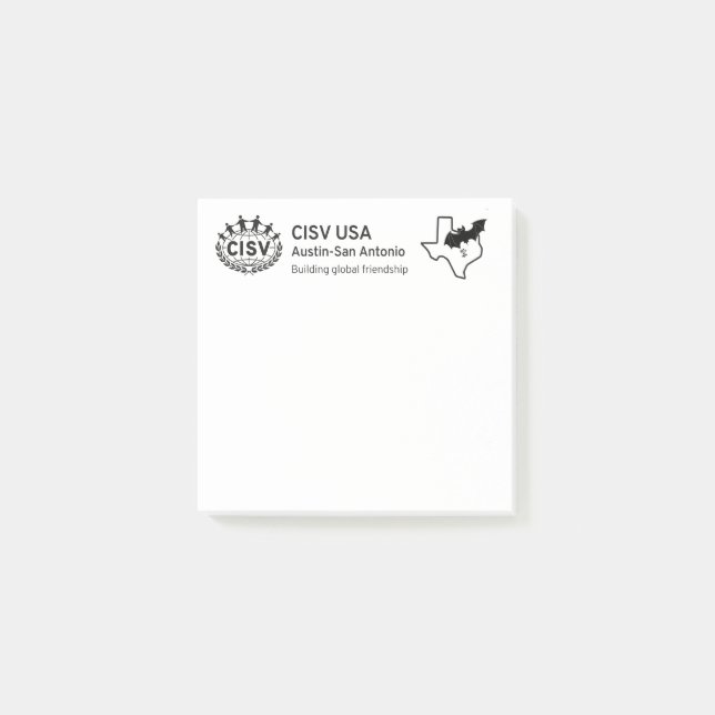 CISV Austin ATX Fladdermus City Post-IT Notes Block (Framsida)