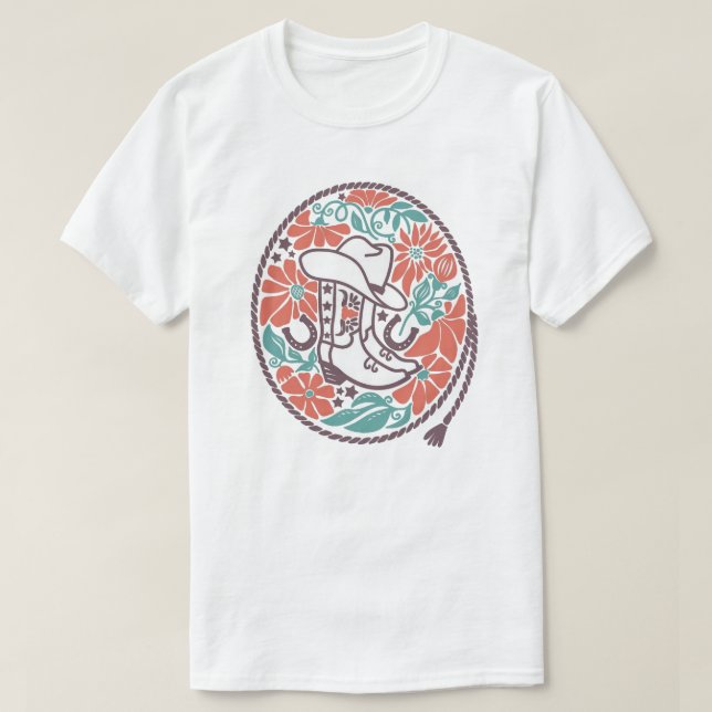 CISV Austin Cowboy Hat, Boots och Bull Skull Manar T Shirt (Design framsida)