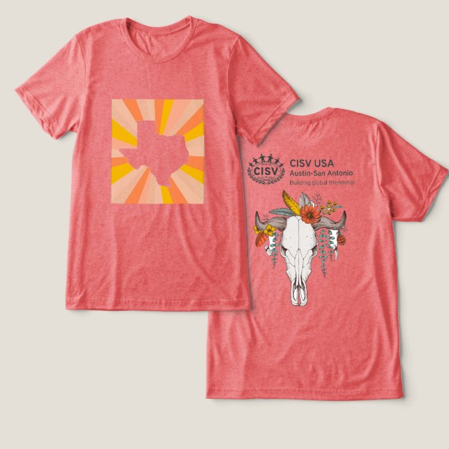 CISV Austin Decorative Cattle Skull Manar T Shirt (Design fram och bak)