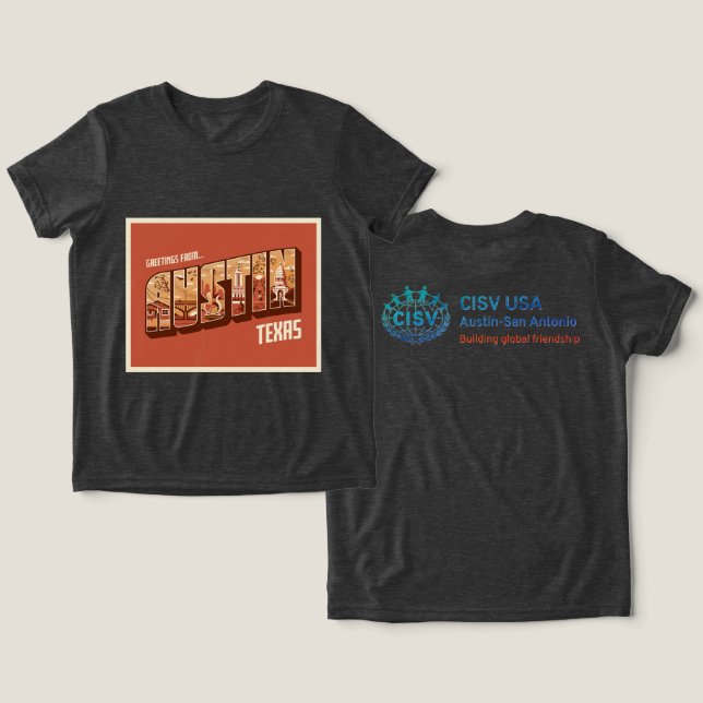 CISV Austin Hälsningar T-Shirt (Design fram och bak)