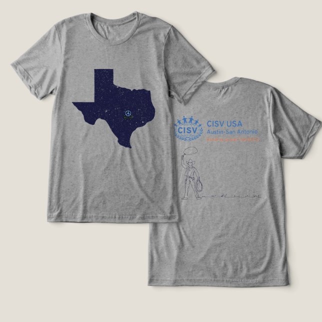 CISV Austin Texas Fredagsmys Mäns T Shirt (Design fram och bak)