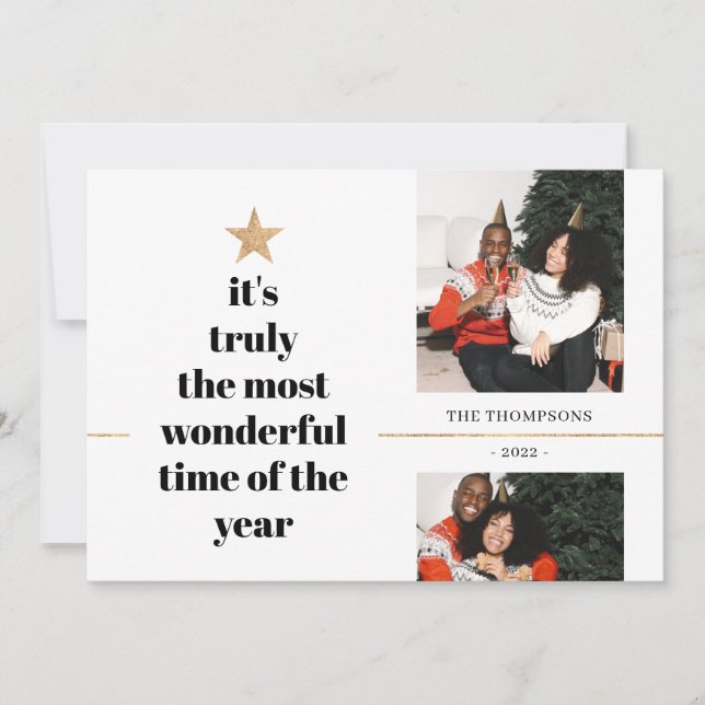 Citat Familjefoto Minimalistisk Guld Glitter Träd Julkort (Framsida)